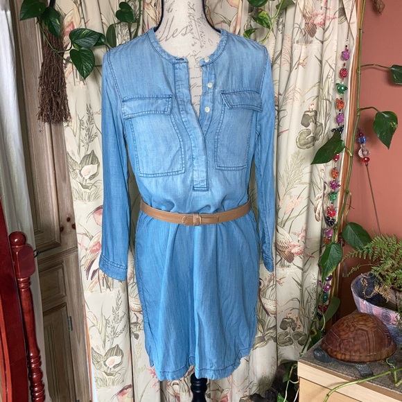 J Crew Chambray Denim Shirt Dress Tunic Casual Wear Blue Sz Small - Picture 7 of 10